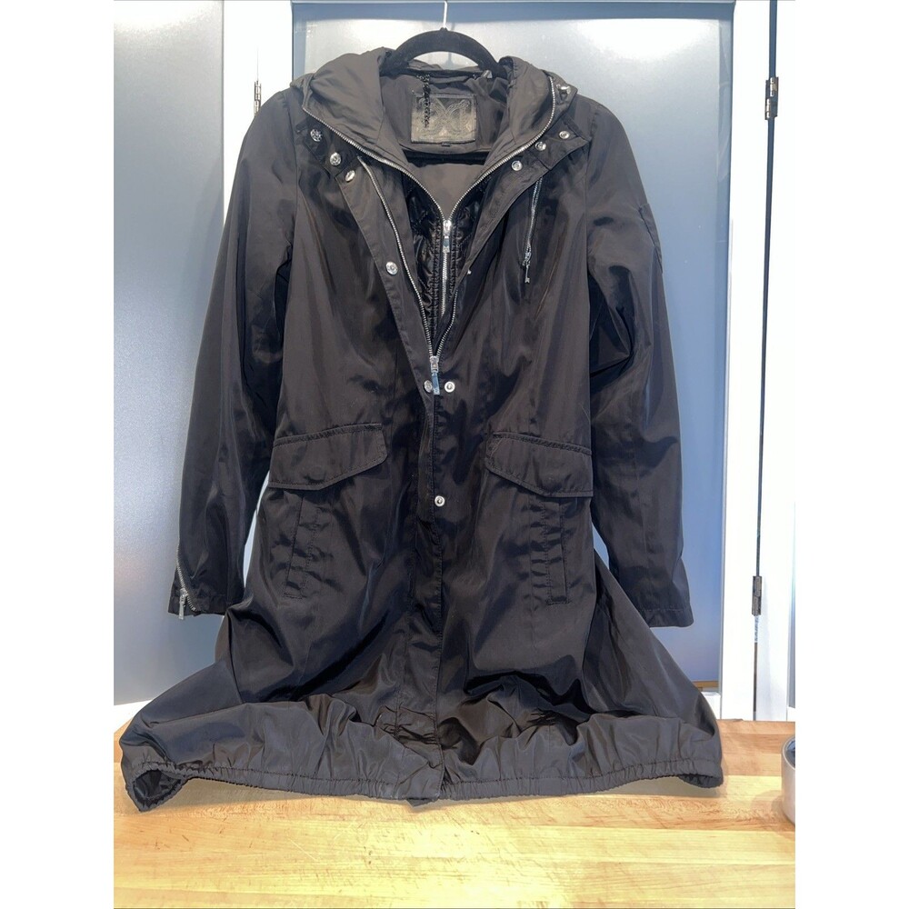 Dawn Levy Black Fitted Rain Coat  Hooded S